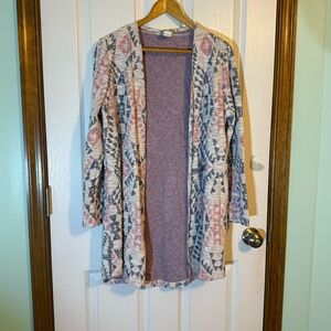 Ariat Hillary Open Front Cardigan Pink/Blue/White Aztec Print Medium